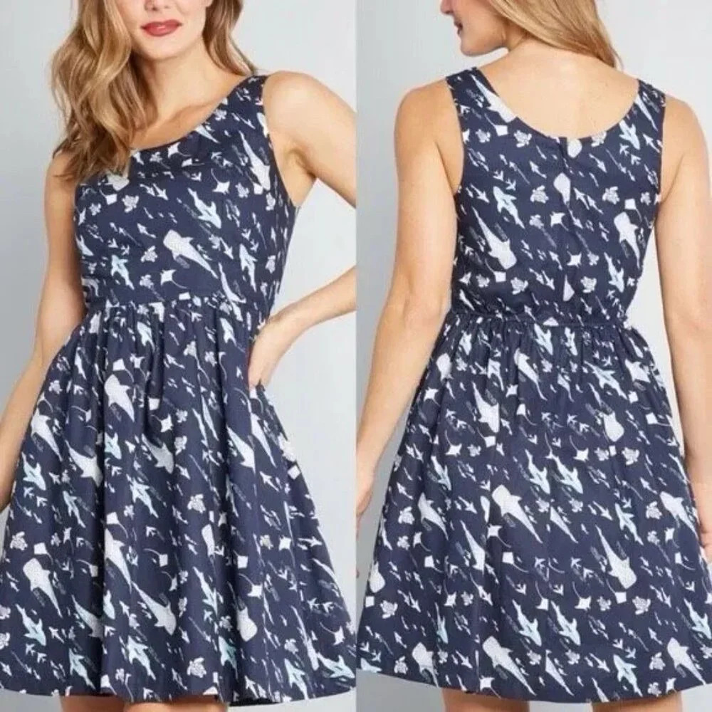 Modcloth "Optimist Effect" A-Line in Whale Shark RARE